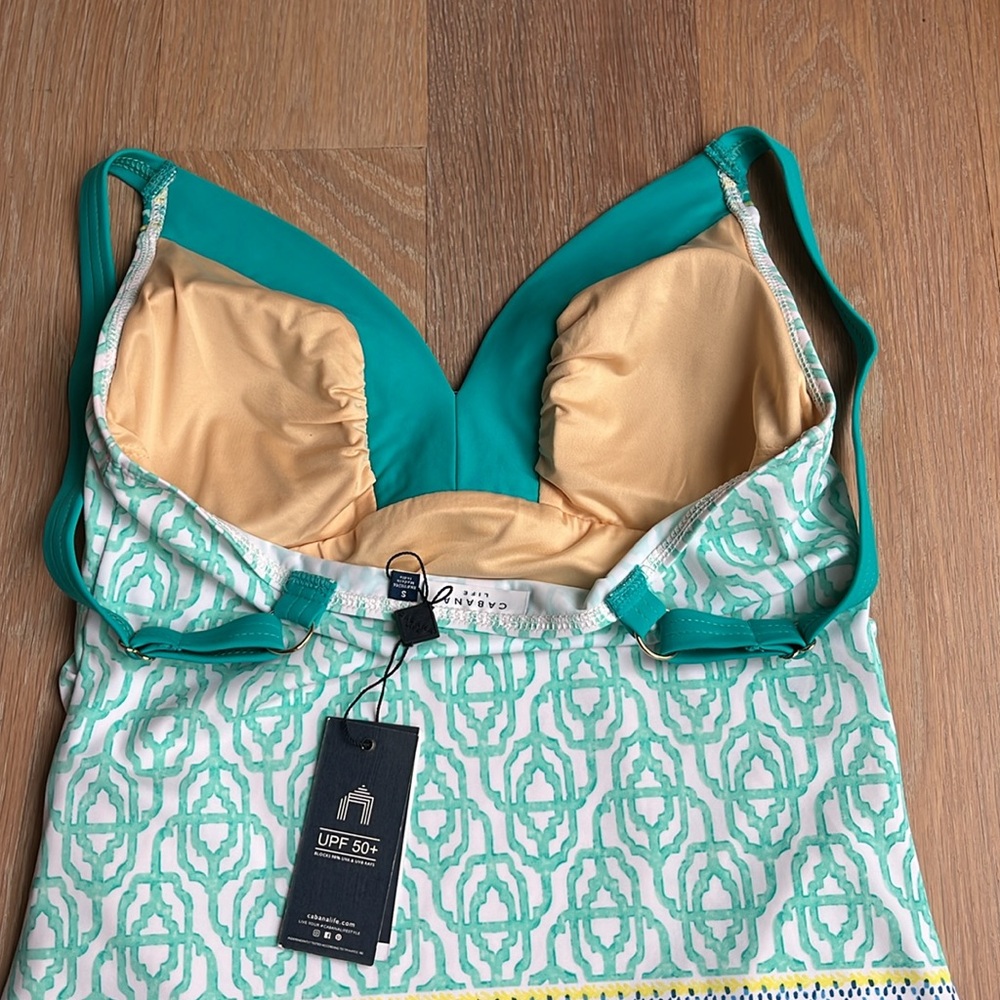 NWT. Cabana Life. Coastal Cottage Aqua Embroidered Tankini Swim Tank Top. UPF50+ - Picture 9 of 9